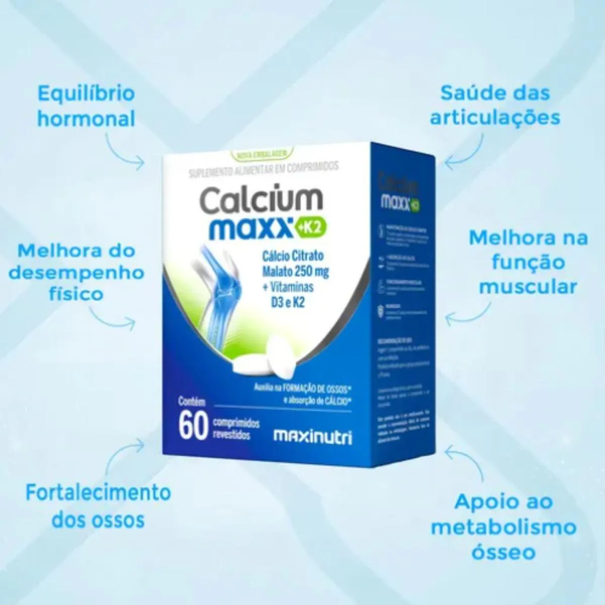 Cálcium Maxx K2 250mg com Vitamina D3 e K2 60 comprimidos