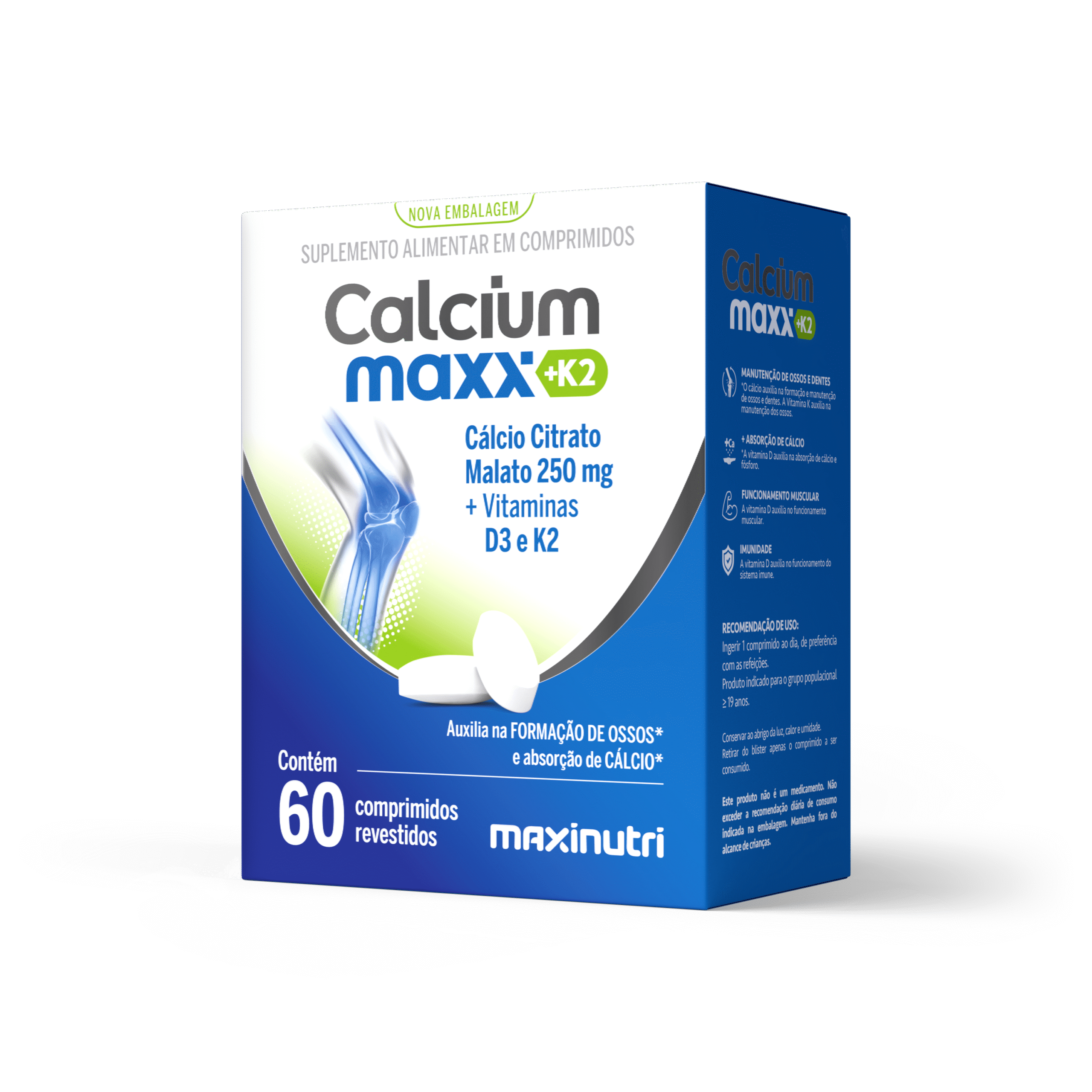 Cálcium Maxx K2 250mg com Vitamina D3 e K2 60 comprimidos