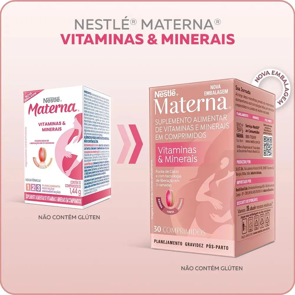 Nestlé Materna Vitaminas & Minerais 30 Comprimidos - Imagem 2