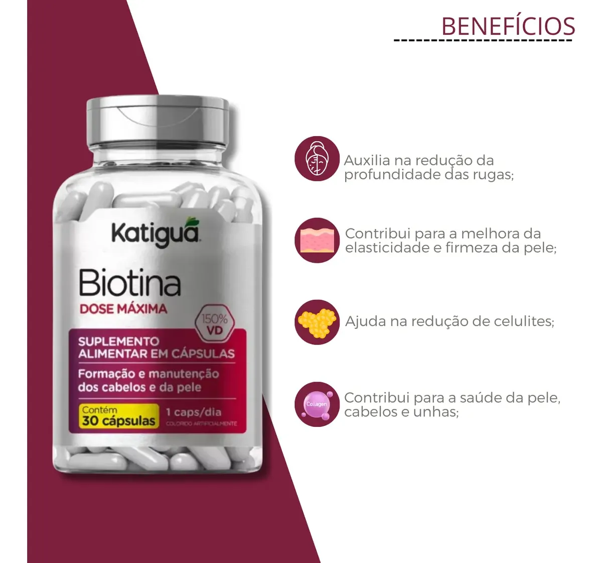 Biotina Dose Máxima 45mcg 30 Cápsulas Katiguá - Imagem 2