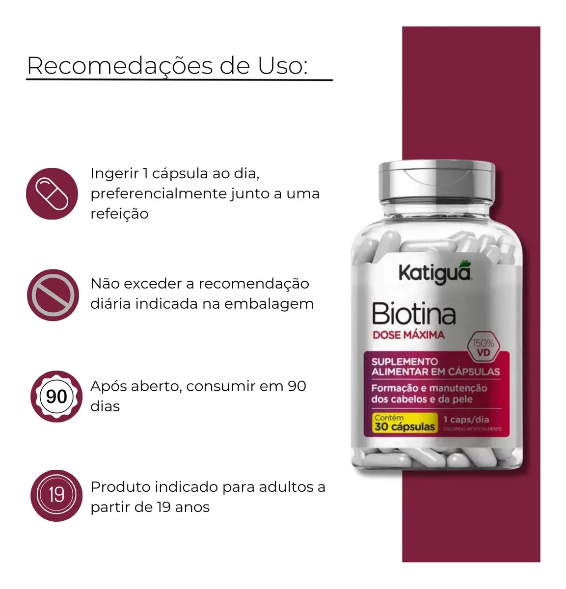 Biotina Dose Máxima 45mcg 30 Cápsulas Katiguá - Imagem 3
