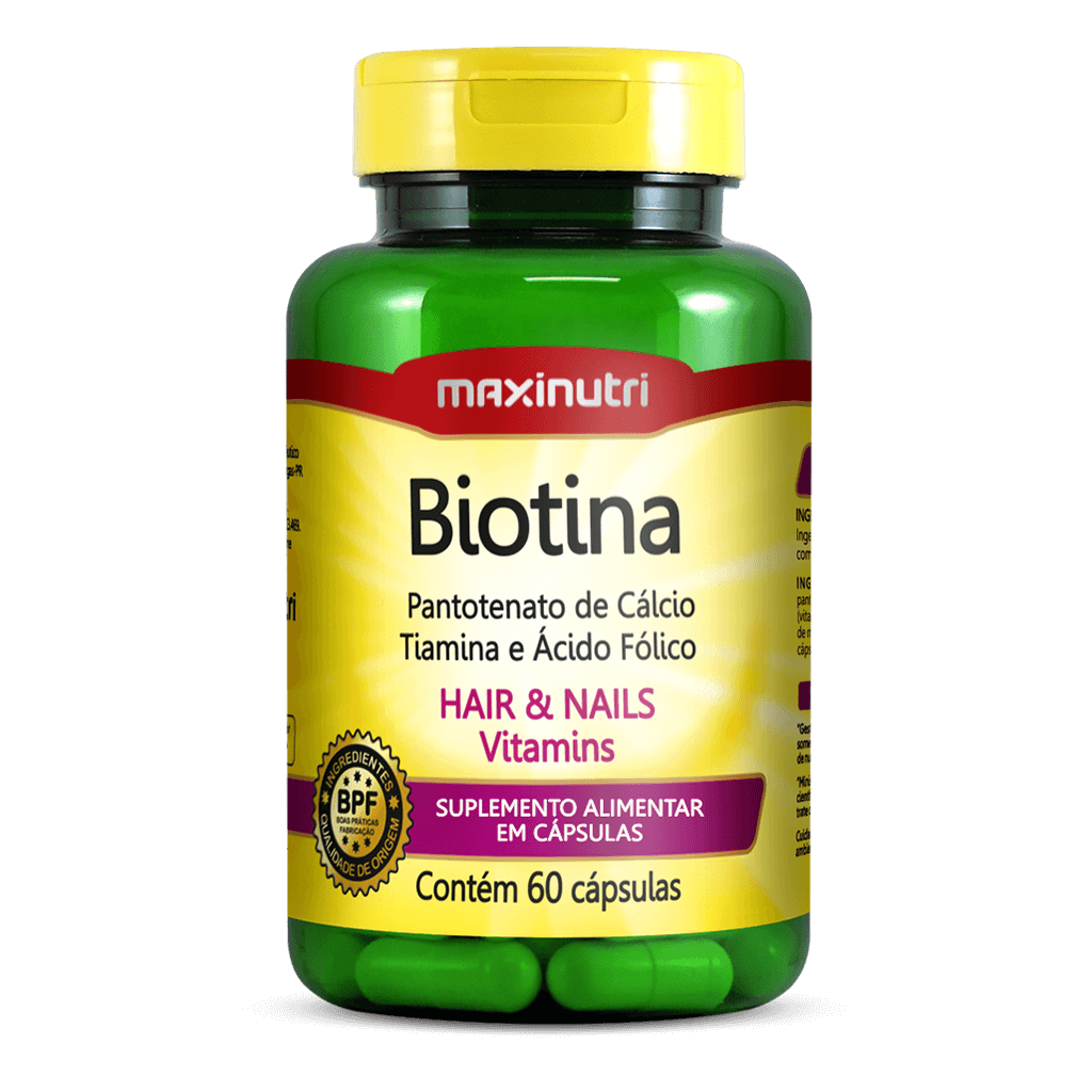 Biotina Plus Maxinutri suplemento para cabelo pele e unhas 60 cápsulas vitaminas complexo B