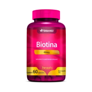 Biotina Herbamed 45mcg 60 cápsulas suplemento para cabelo pele e unhas