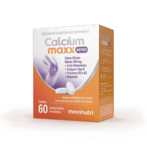 O Calcium Maxx ARTRO é um suplemento alimentar desenvolvido para oferecer suporte completo à saúde dos ossos e das articulações. Sua fórmula combina nutrientes essenciais como cálcio citrato malato, vitaminas D3 e K2, magnésio, ácido hialurônico e colágeno tipo II não desnaturado, formando uma composição equilibrada para o cuidado diário. O cálcio, aliado às vitaminas D3 e K2, contribui para a manutenção da estrutura óssea, enquanto o colágeno tipo II e o ácido hialurônico estão associados ao suporte da função articular. Já o magnésio complementa a ação, auxiliando na função muscular e no metabolismo ósseo. Com uso prático e rotina simples, o produto é indicado para adultos que desejam complementar a ingestão de nutrientes importantes para o organismo, especialmente em estratégias de cuidado com mobilidade, qualidade de vida e manutenção da saúde ao longo do tempo. Na Farmácia Braga, você encontra mais do que um produto: encontra orientação farmacêutica, confiança e cuidado de verdade com a sua saúde.