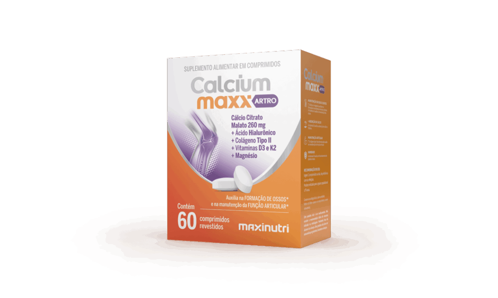 O Calcium Maxx ARTRO é um suplemento alimentar desenvolvido para oferecer suporte completo à saúde dos ossos e das articulações. Sua fórmula combina nutrientes essenciais como cálcio citrato malato, vitaminas D3 e K2, magnésio, ácido hialurônico e colágeno tipo II não desnaturado, formando uma composição equilibrada para o cuidado diário. O cálcio, aliado às vitaminas D3 e K2, contribui para a manutenção da estrutura óssea, enquanto o colágeno tipo II e o ácido hialurônico estão associados ao suporte da função articular. Já o magnésio complementa a ação, auxiliando na função muscular e no metabolismo ósseo. Com uso prático e rotina simples, o produto é indicado para adultos que desejam complementar a ingestão de nutrientes importantes para o organismo, especialmente em estratégias de cuidado com mobilidade, qualidade de vida e manutenção da saúde ao longo do tempo. Na Farmácia Braga, você encontra mais do que um produto: encontra orientação farmacêutica, confiança e cuidado de verdade com a sua saúde.