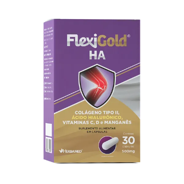 FlexiGold HA Herbamed colágeno tipo II ácido hialurônico vitaminas C e D 30 cápsulas