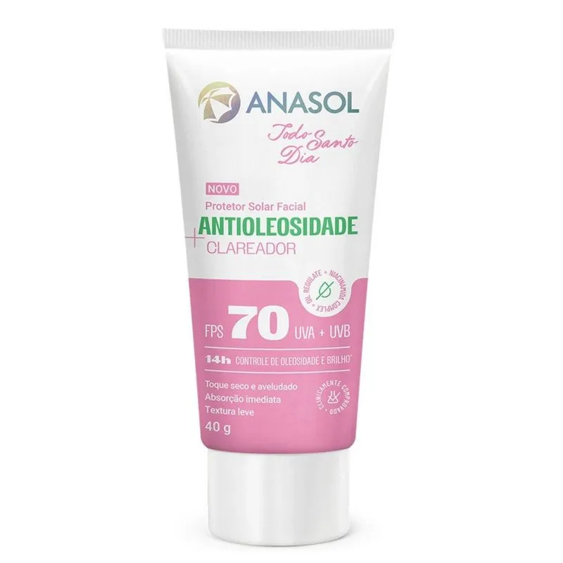 Protetor Solar Facial Anasol Todo Santo Dia Antioleosidade Clareador FPS70 - 40g