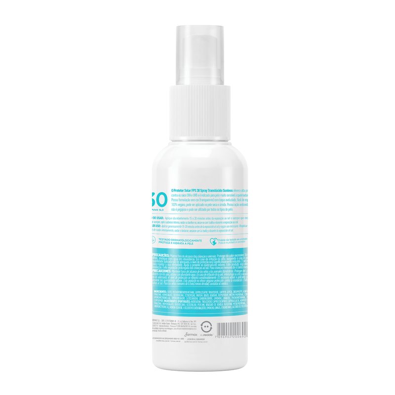 PROTETOR SOLAR SPRAY TRANSLUCIDO FPS30 SUNLESS 120ML - Imagem 2