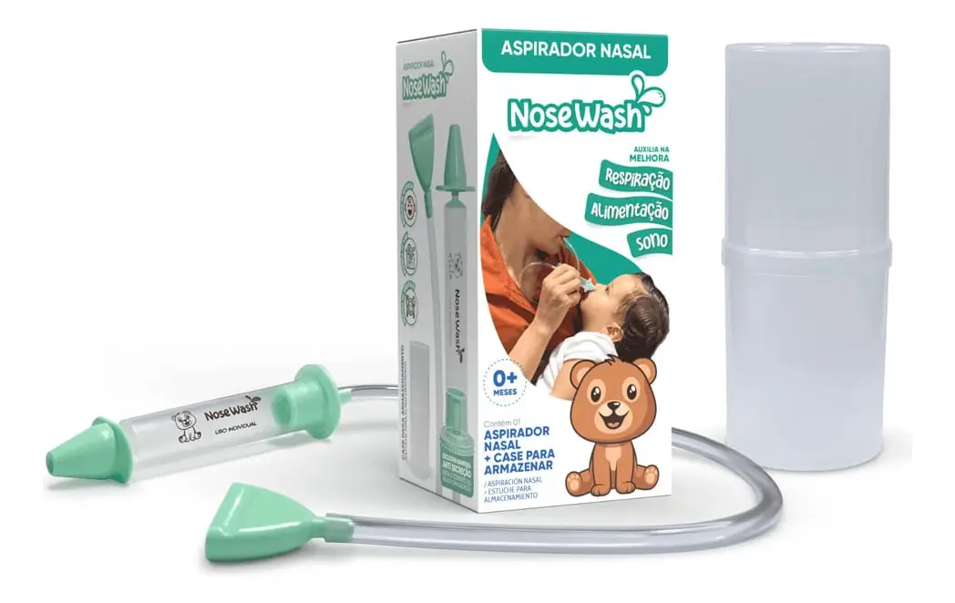 Aspirador Nasal Manual Agpmed Nosewash Urso Branco Bebê Segura