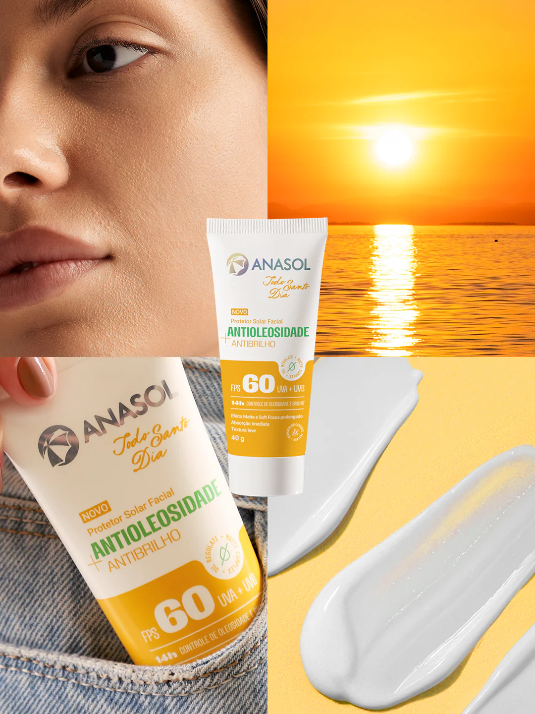 Protetor solar facial Anasol todo santo dia antibrilho Fps 60 40g - Imagem 4
