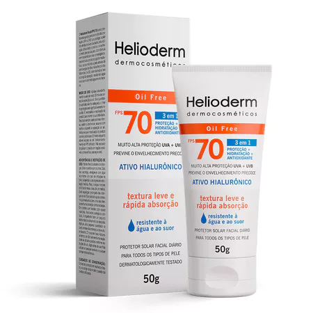 Protetor Solar Facial Helioderm Oil Free 3 em 1 FPS 70 50g
