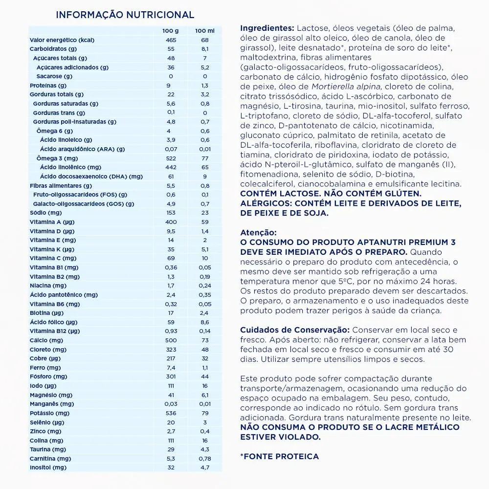 Fórmula Infantil de Seguimento Aptanutri Premium 3 Danone 800g (1 a 3 anos) - Imagem 3