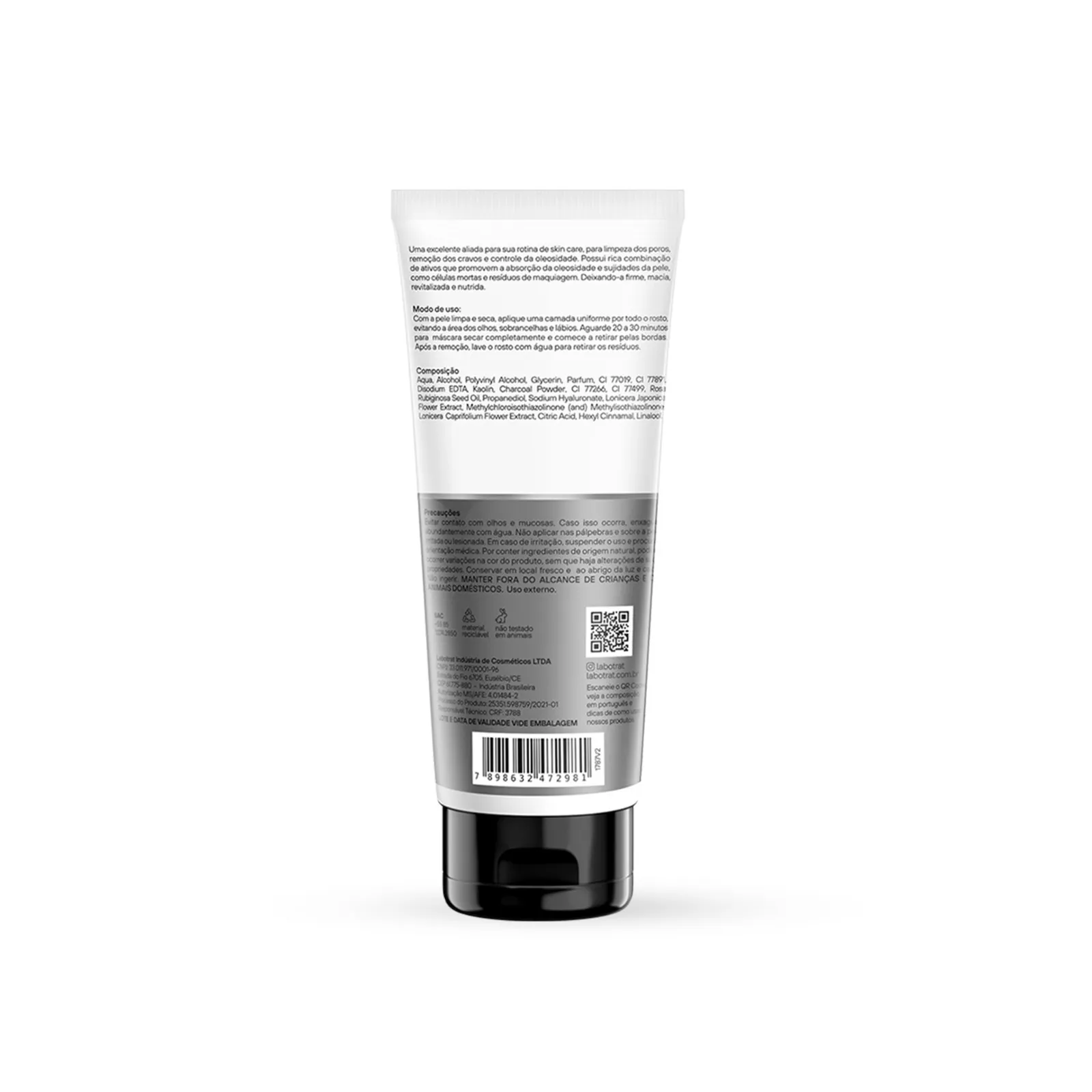 Máscara Preta Peel Off Labotrat Dermo Skin 60 g com carvão ativado e argila cinza